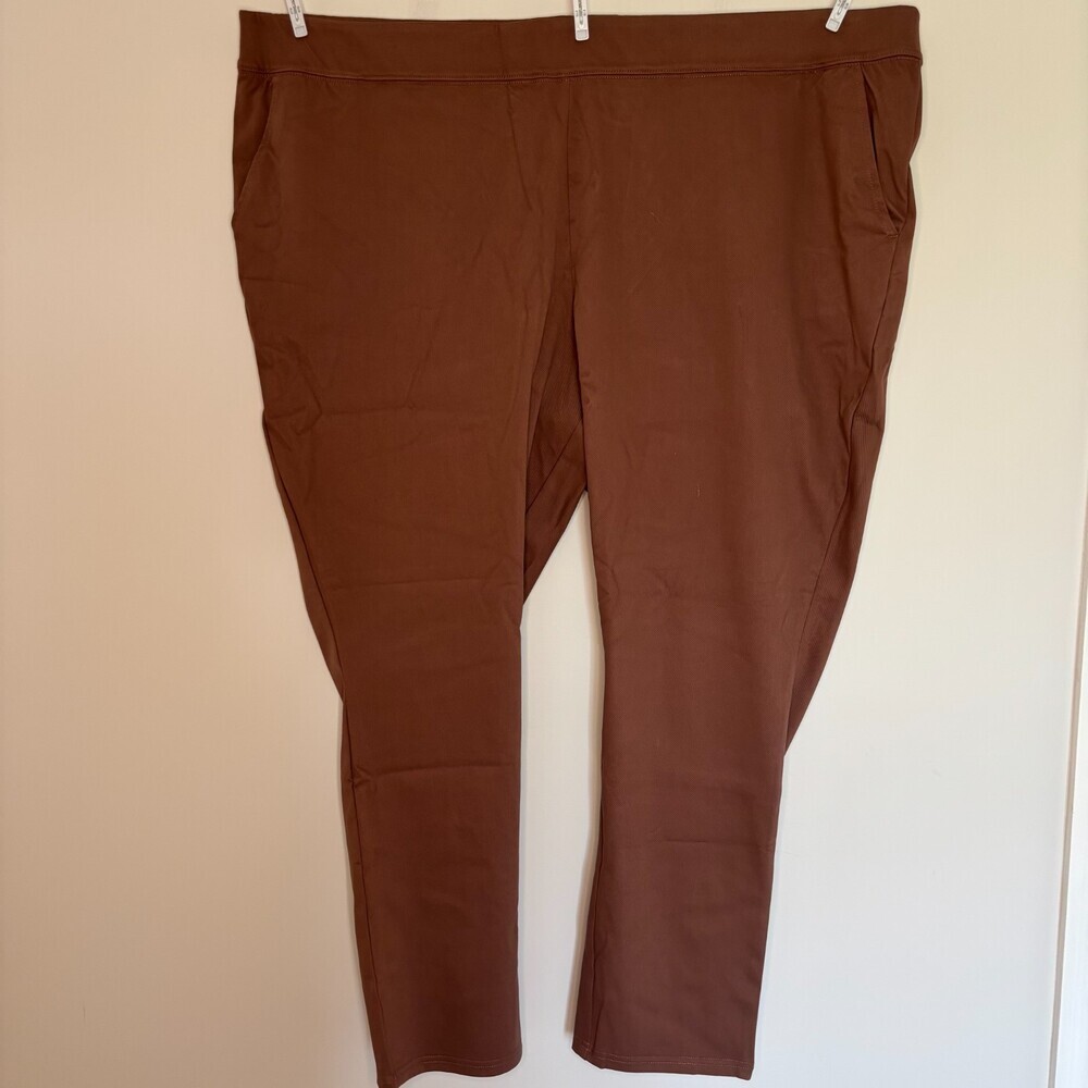 Denim & Co. NEW Easy Flex Knit Twill Slim-Straight Pull-On Pants Womens 4X Brown